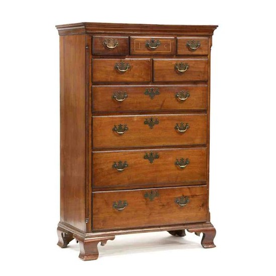 North Carolina Chippendale Inlaid Walnut Tall Chest of