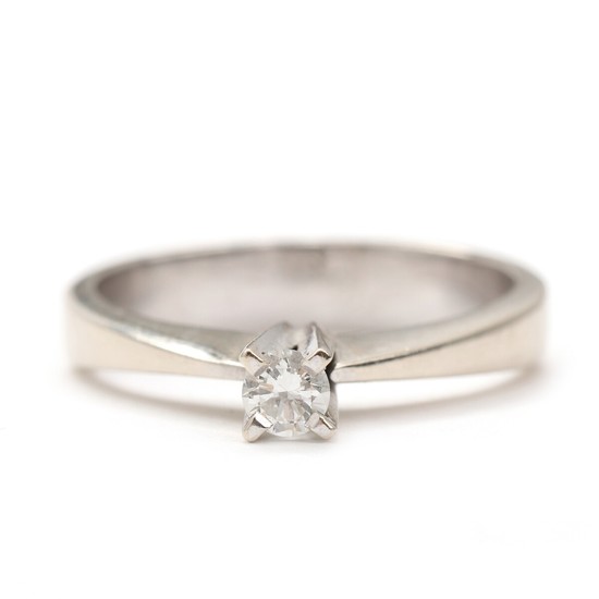 Ole Lynggaard: A diamond solitaire ring set with a brilliant-cut diamond weighing app. 0.15 ct., mounted in 14k white gold. Size 51.