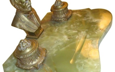Figural Onyx and Bronze Inkwell Desk Set