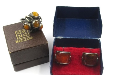 Orno of Warsaw, silver and amber set dress ring together wit...