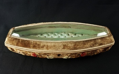 Oval glove box - Beveled glass, padded interior - Rarity - Glass, Textiles - Second half 19th century