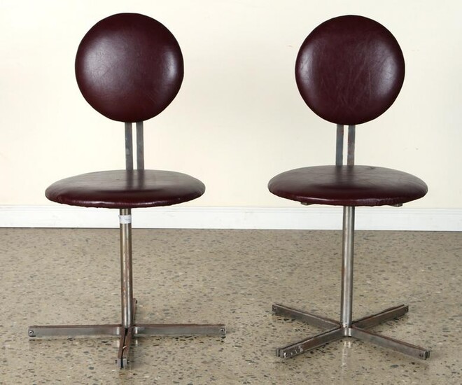 PAIR LEATHER UPHOLSTERED STEEL SWIVEL CHAIRS 1960