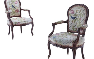 PAIR OF FRENCH LOUIS XV STYLE FAUX GRAINED OPEN ARM...