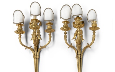 PAIR OF GILT BRONZE WALL LAMPS, EARLY 20TH CENTURY