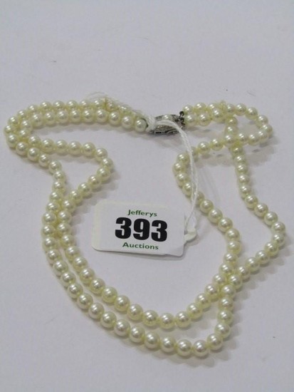 PEARL NECKLACE, 2 strand pearl necklace with accent pearl on...