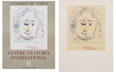 Pablo PICASSO (1881 - 1973) "Pour l'Université de Genève", 24.8.1967, 2 lithographies