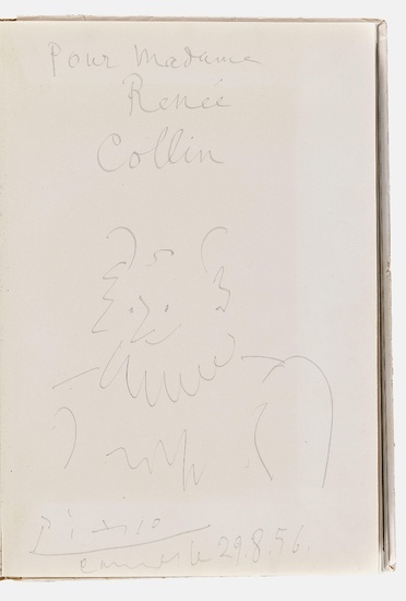 Pablo PICASSO 1881-1973 Tête de Faune - 1956 Crayon sur page de garde de l’ouvrage de Roger Hauert et d’André Verdet "Les grands pei...