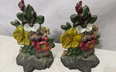 Pair Antique Cast Iron Floral Bookends