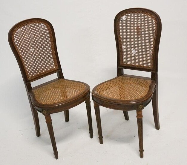 Pair French Carved & Caned Walnut Side Chairs