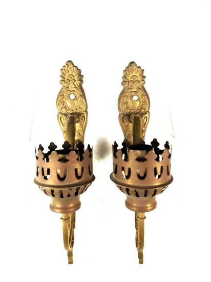 Pair of Brass Wall Mount Candle Holders Sconces