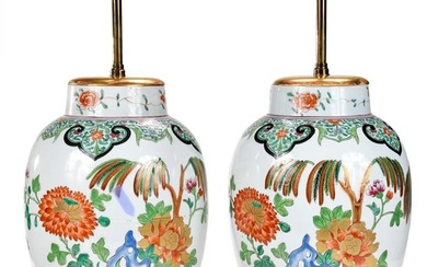 Pair of Chinese Famille Verte Porcelain Vases as Lamps