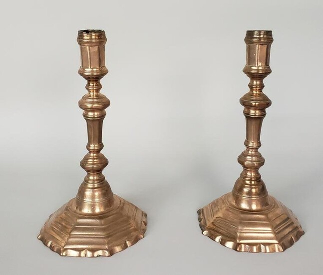 Pair of Fine Early 18th Century French Bell Metal Candlesticks