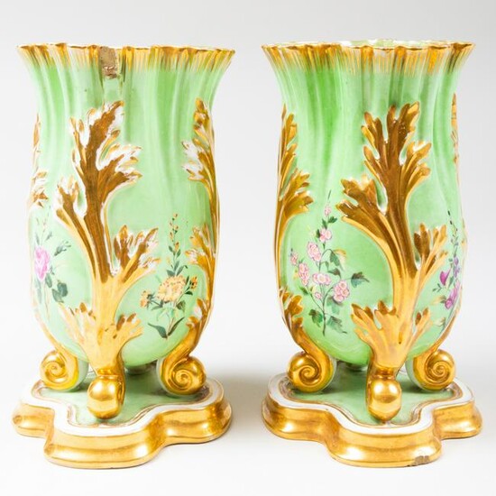 Pair of French Pale Green Ground Spill Vases