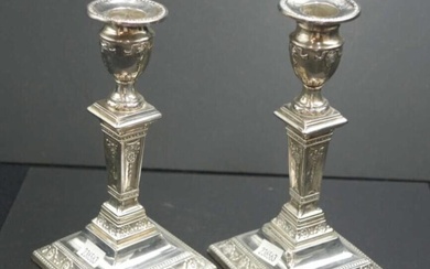 Pair of George V sterling silver candlesticks