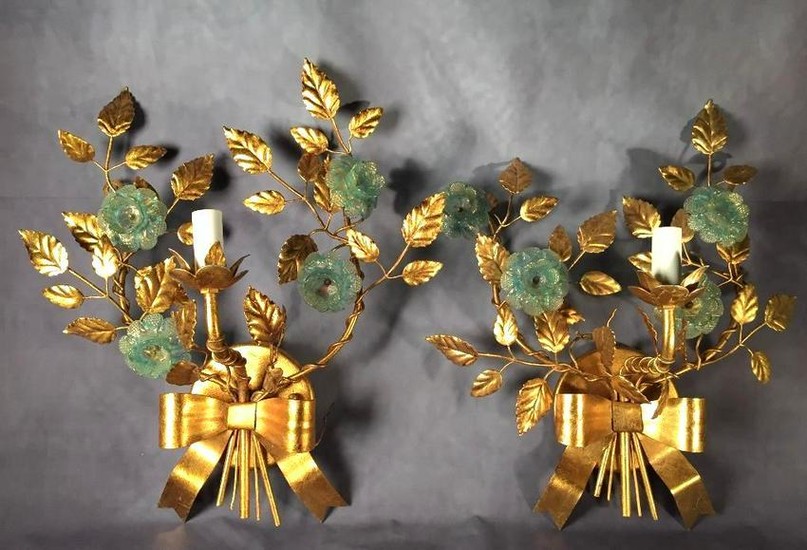 Pair of Italian Gilt and Glass Wall Sconces