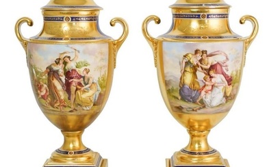 Pair of Large 19th C. Royal Vienna Porcelain Urns