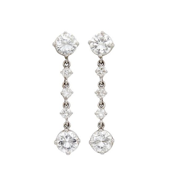 Pair of Platinum and Diamond Pendant-Earrings