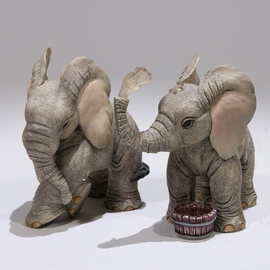 Pair of Tuskers Elephant Sculptures