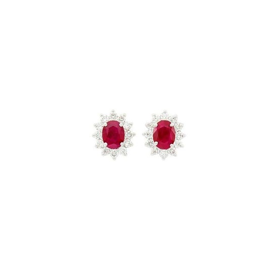 Pair of White Gold, Ruby and Diamond Earrings