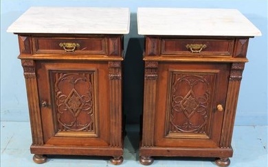 Pair of walnut Victorian 1 drawer half commodes