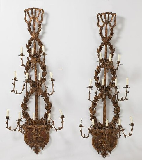 Pair of wooden wall lights iron