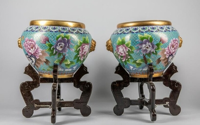 Pairs of Large Chinese Export Cloisonne Pots with