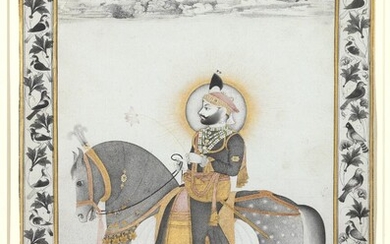 SOLD. Parasuram, Udaipur: An equestrian portrait of Maharane Sarup Sing. Gold and colour on paper. 325 mm. x 225 mm. – Bruun Rasmussen Auctioneers of Fine Art