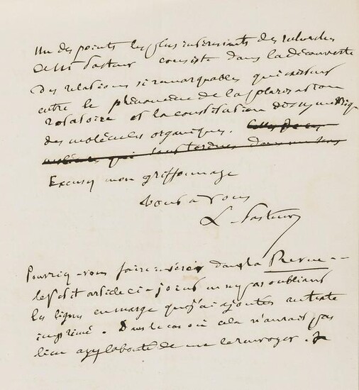 Pasteur (Louis) Autograph letter signed "L. Pasteur" to