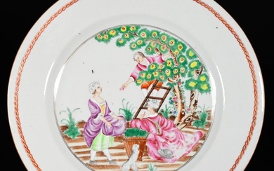 Plate - Assiette à décor d'une scène de "Cuillette De Cerises - Porcelain