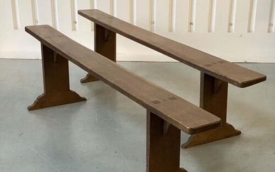 REFECTORY BENCHES/FORMS, a pair, solid oak rectangular with ...