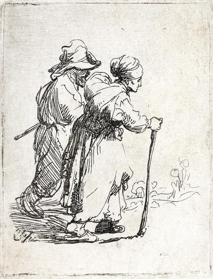 REMBRANDT VAN RIJN Two Tramps, a Man and a Woman. Etching, circa 1634....
