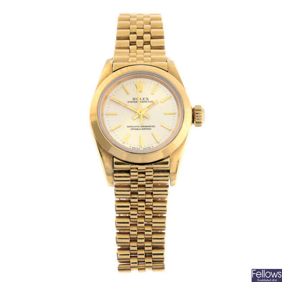ROLEX - an 18ct yellow gold Oyster Perpetual Datejust bracelet watch, 26mm.
