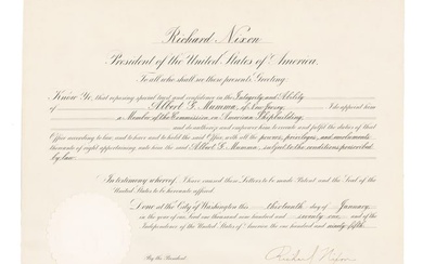Richard Nixon Signed Appointment for Albert G. Mumma