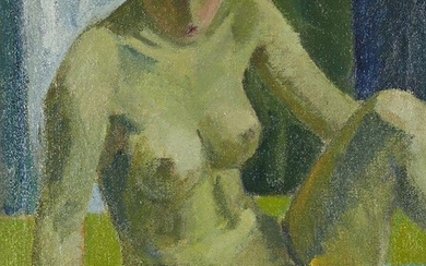 Robert Leepin, Danish 1885-1967 - Seated female nude; oil on canvas, signed lower left 'Rob Leepin', 73.5 x 60 cm (ARR)