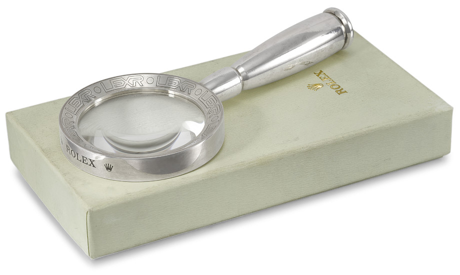 Rolex. A very fine sterling silver magnifying glass with box, SIGNED ROLEX, CIRCA 2000