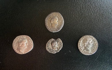 Roman Empire. Lot of 4 AR coins (Denarii & Quinarius) of Vespasian, Tutus and Domitian. Flavian Dinasty. 1st century AD