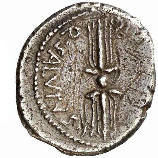 Roman Republic (Imperatorial). Octavianus. AR Denarius,Q SALVIS IMP COS DESIG. Winged thunderbolt.