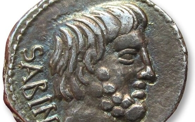 Roman Republic. L. Titurius L.f. Sabinus, 89 BC. Silver Denarius - beautifully centered and struck,Rome mint 89 B.C. - Victory in biga reverse, caduceus symbol