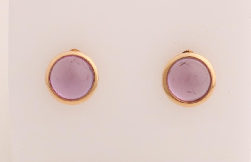 Rose gold ear studs, 750/000, with amethyst. Round ear