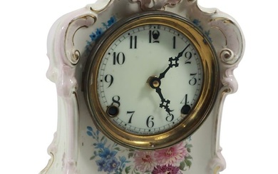 Royal Bonn Porcelain Case Mantle Clock, Sessions Dial, Works BO, for Restoration 10.75 in. height