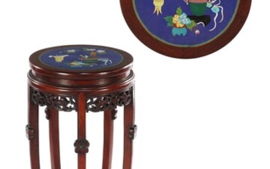 (-), Rosewood table with cloisonne inlaid decor in...