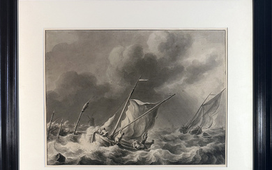 SCHOUMAN, Martinus (1770-1848). (Ships in stormy waters). N.d. Drawing in...