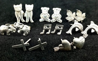 SELECTION OF 8 PAIRS OF STERLING SILVER STUD EARRINGS...