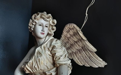 Sculpture, Big barefoot angel with wings - 66 cm (1) - Rococo Style - Cast wood - Mid 20th century