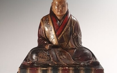 Sculpture - Lacquered wood - Sitting monk - Japan - 1799 (Kansei 11)