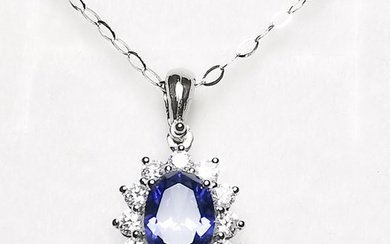 Senza Prezzo di Riserva - 18 kt. White gold - Necklace with pendant - 1.48 ct Tanzanite - Diamonds