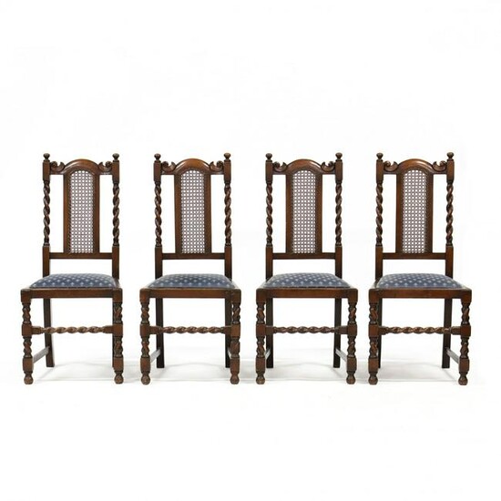 Set of Four William and Mary Style Carved Oak Caned