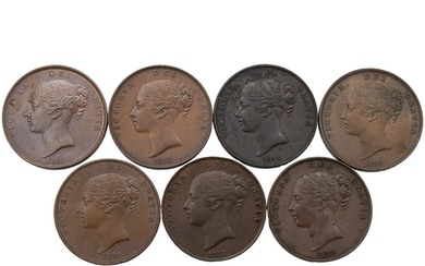 Seven (7) 1850s Queen Victoria copper ‘Young Head’ Pennies (...