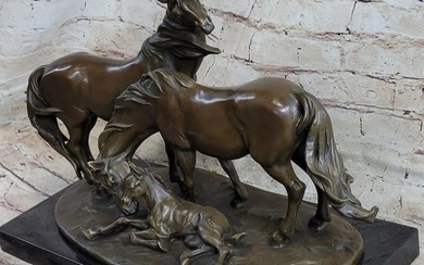 Signed Original Harmonious Horses Bronze Sculpture - 11" x 16"