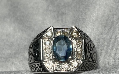 Silver - Ring - 1.20 ct Sapphire - Diamonds